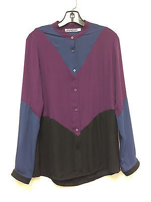 JEUNESSE Silk Blouse - Blue, Purple and Black - Size Small