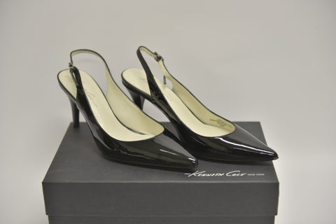 KENNETH COLE "Secret Date" Black Patent Leather Slingback Heels (New)