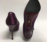 CESARE PACIOTTI Purple Satin Platform Stiletto Pumps with Purple Snakeskin Heels (New)