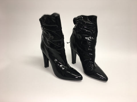 JEROME ROUSSEAU Black Patent Leather High Heeled Boots with Lace-Up Backs (New)