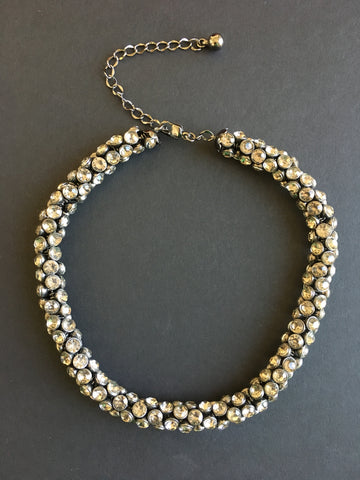 Costume Jewelry - Pewter Grey Crystal Rope Necklace